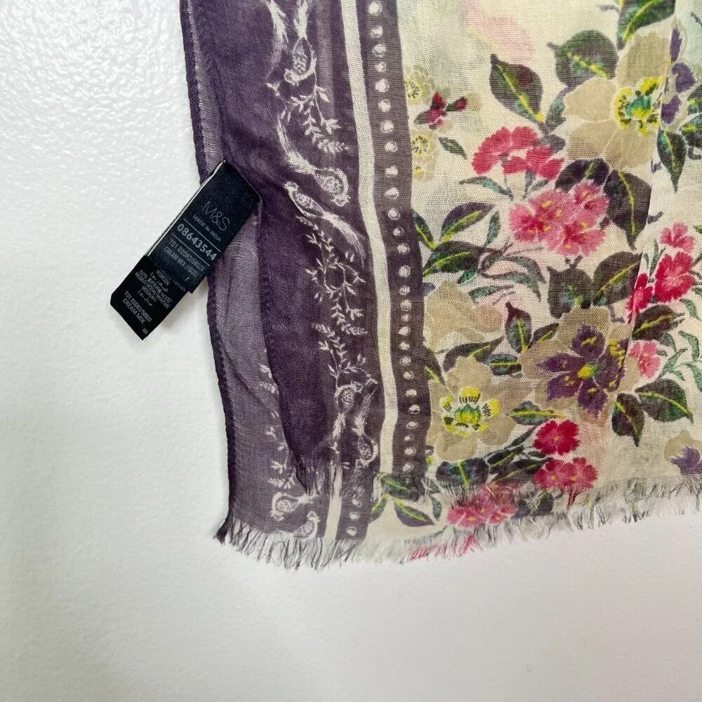 M & S Scarf Wrap Women's Floral Vines Lightweight Sheer Rectangle Coverup Beachy